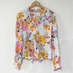 Nanette Lepore Floral Tie Front Button Down Blouse